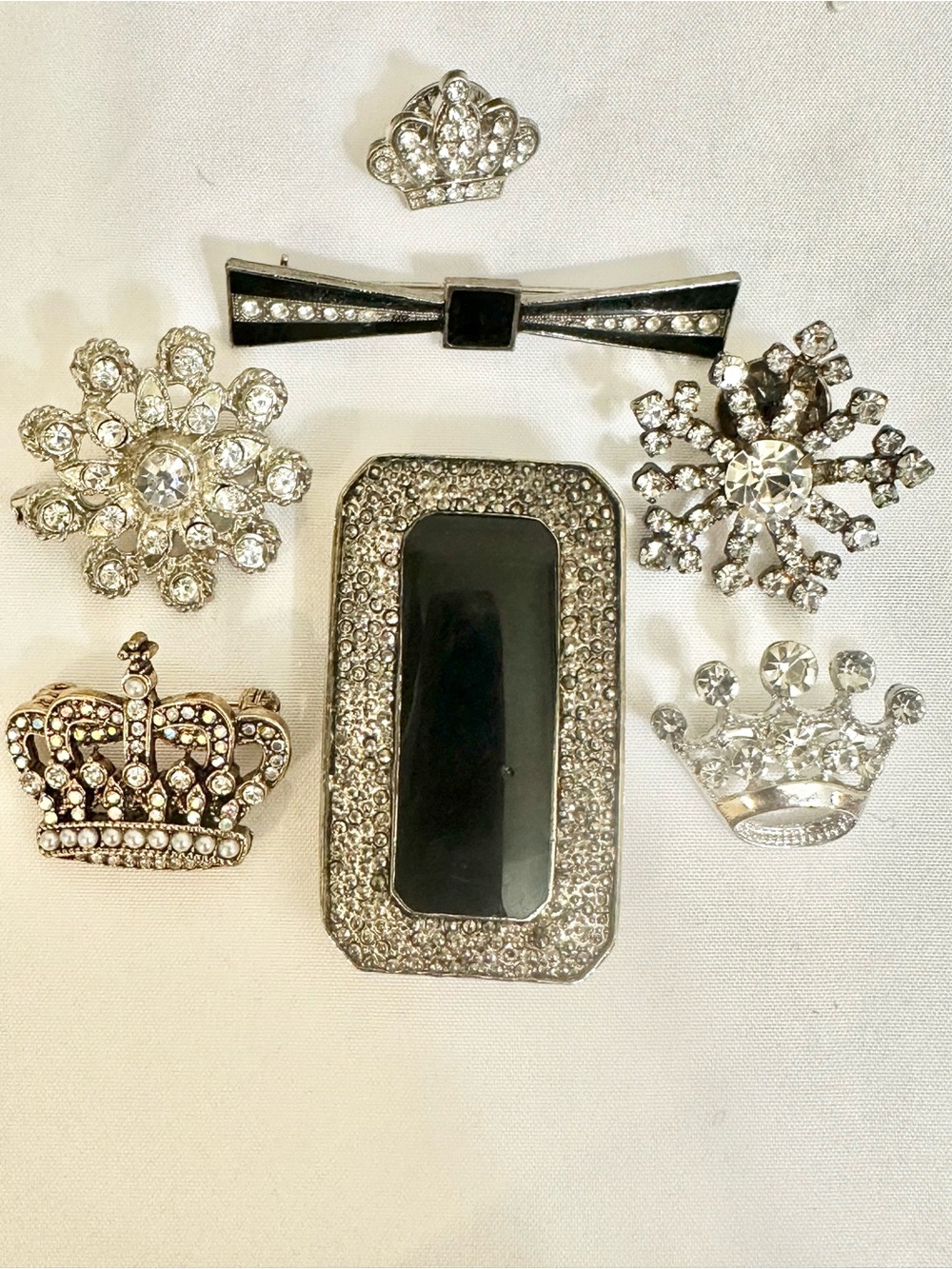 Vintage Rhinestone & Enamel Brooch Set (7 pcs)